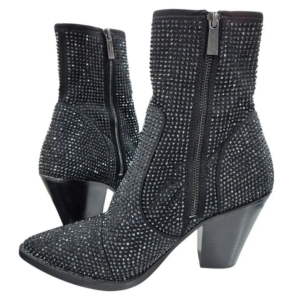 Michael Kors Women's Dover Heeled Bootie rhinestone black Sz 9